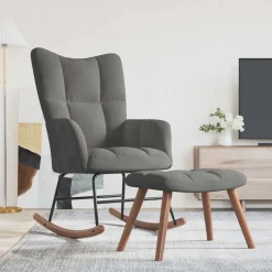 vidaXL Silla mecedora con reposapiés terciopelo Gris oscuro Outlet