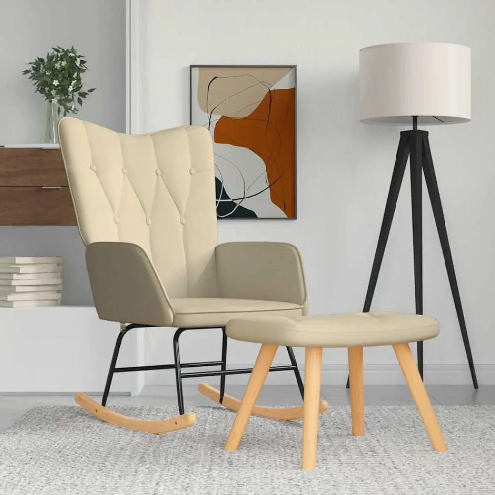 vidaXL Sillas-Silla mecedora con reposapiés tela color