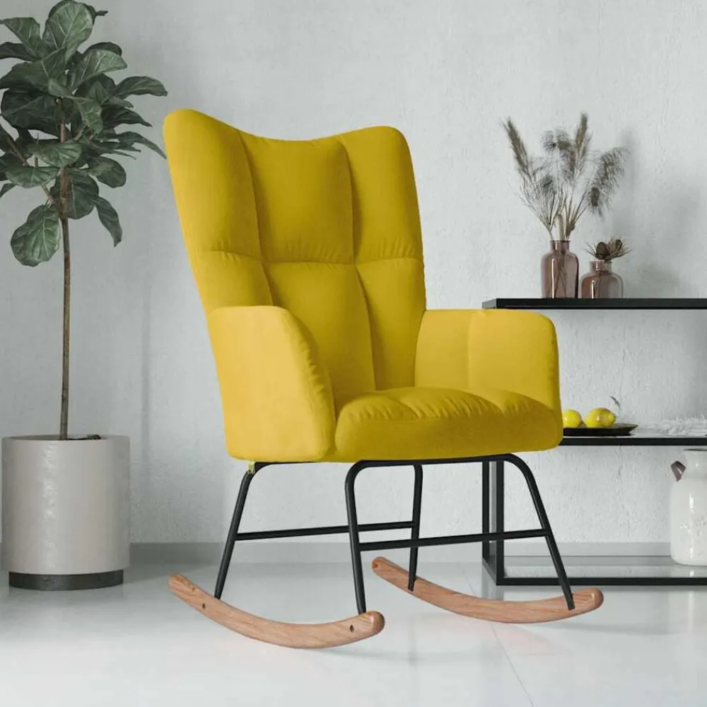 vidaXL Silla mecedora de terciopelo Amarillo mostaza New
