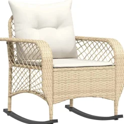 vidaXL Muebles De Jardín-Silla mecedora de jardín con cojines ratán sintético beige
