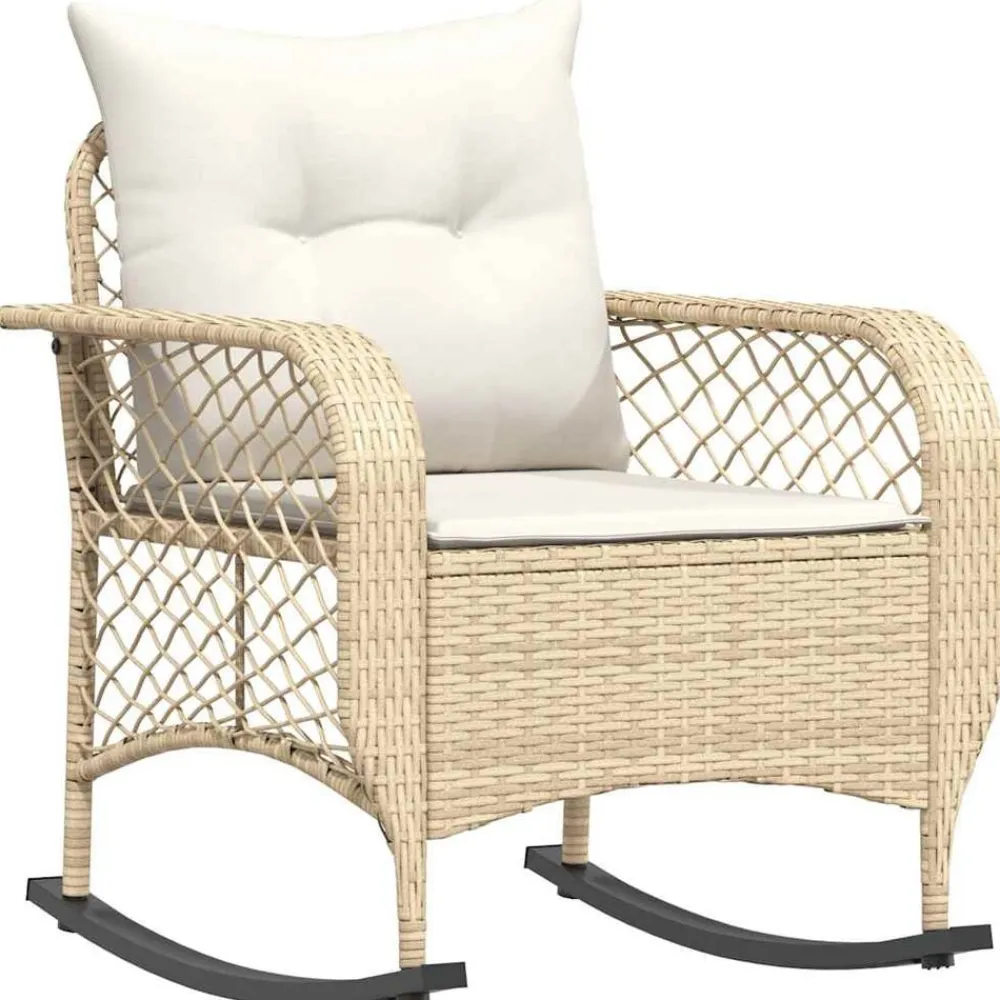 vidaXL Muebles De Jardín-Silla mecedora de jardín con cojines ratán sintético beige