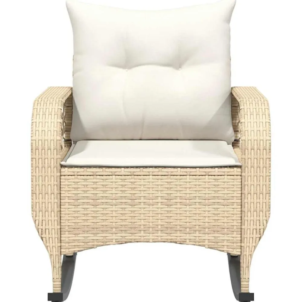 vidaXL Muebles De Jardín-Silla mecedora de jardín con cojines ratán sintético beige