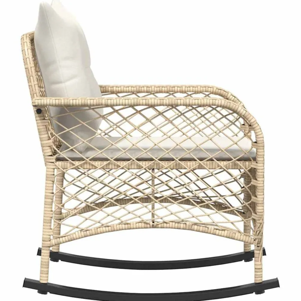 vidaXL Muebles De Jardín-Silla mecedora de jardín con cojines ratán sintético beige