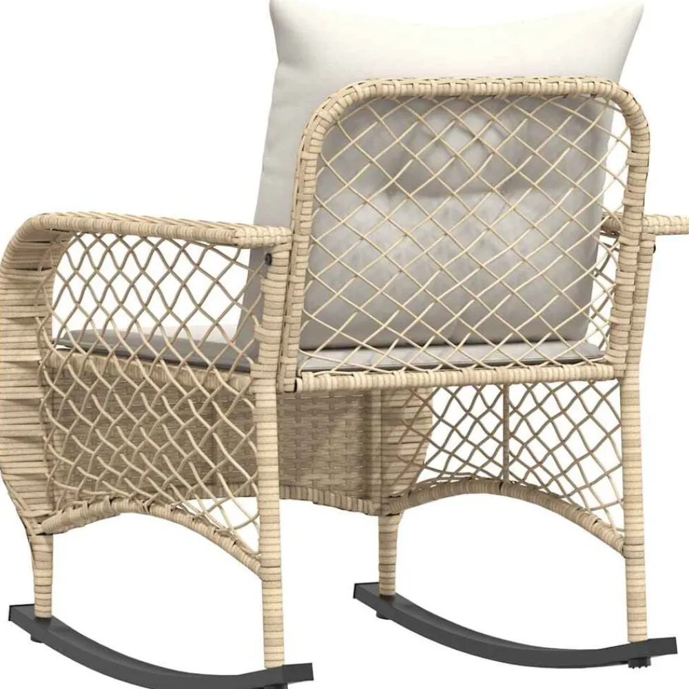vidaXL Muebles De Jardín-Silla mecedora de jardín con cojines ratán sintético beige