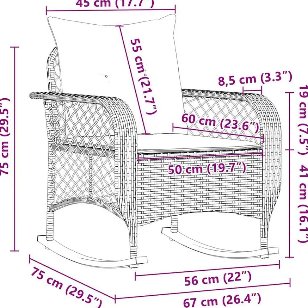 vidaXL Muebles De Jardín-Silla mecedora de jardín con cojines ratán sintético beige