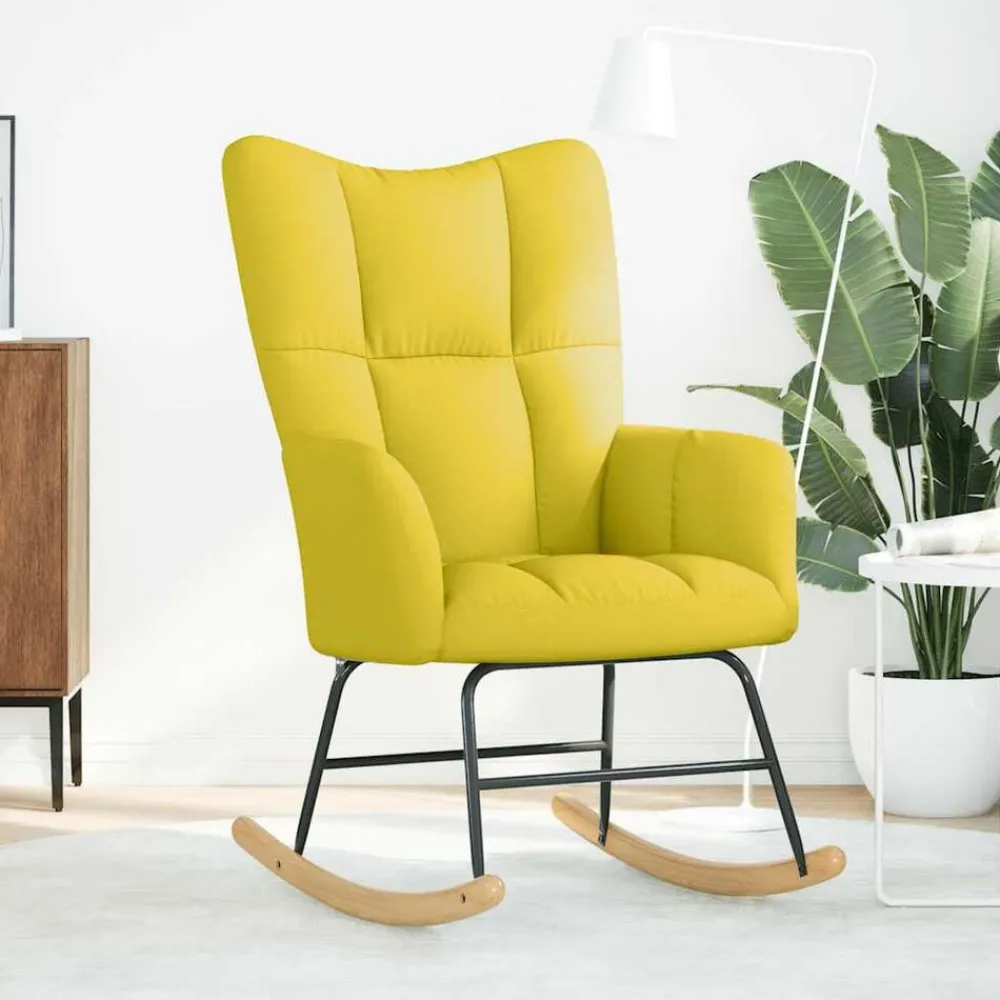 vidaXL Sillas-Silla mecedora de tela amarillo clara