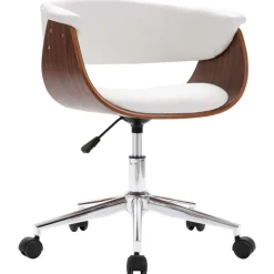vidaXL Silla oficina giratoria madera curvada cuero sintético Blanco Online