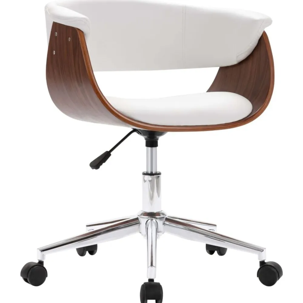 vidaXL Silla oficina giratoria madera curvada cuero sintético Blanco Online