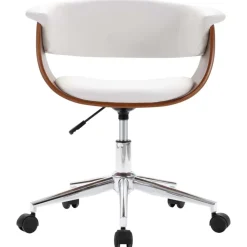 vidaXL Silla oficina giratoria madera curvada cuero sintético Blanco Online