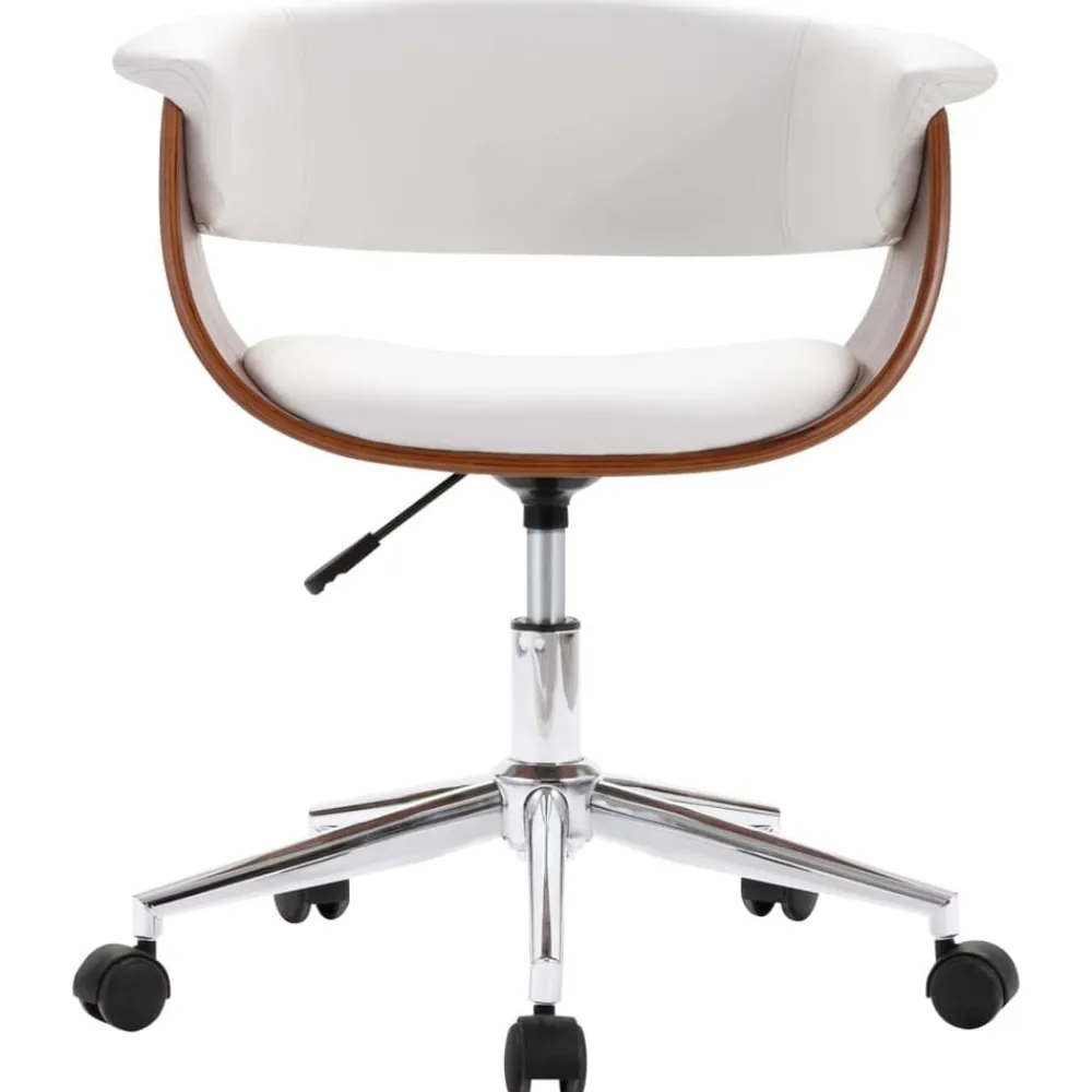 vidaXL Silla oficina giratoria madera curvada cuero sintético Blanco Online