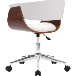 vidaXL Silla oficina giratoria madera curvada cuero sintético Blanco Online