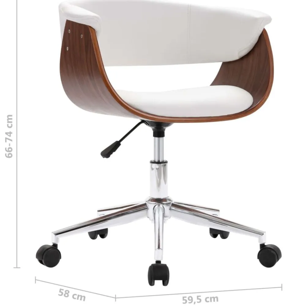 vidaXL Silla oficina giratoria madera curvada cuero sintético Blanco Online