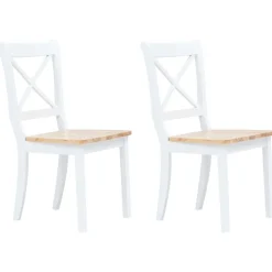 vidaXL Sillas comedor 2 uds madera maciza caucho blanco y madera claro blanco y natural Outlet