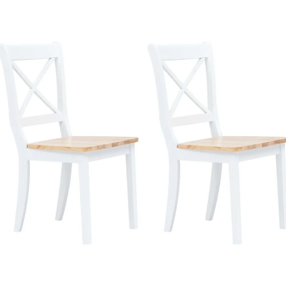 vidaXL Sillas comedor 2 uds madera maciza caucho blanco y madera claro blanco y natural Outlet
