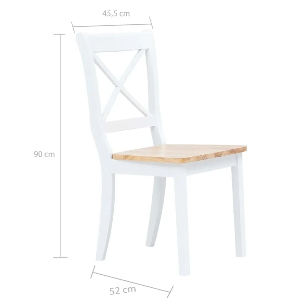 vidaXL Sillas comedor 2 uds madera maciza caucho blanco y madera claro blanco y natural Outlet