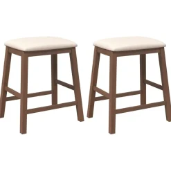 vidaXL Sillas de bar con cojines 2 uds madera maciza marrón caucho Marrón y claro Outlet