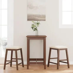vidaXL Sillas de bar con cojines 2 uds madera maciza marrón caucho Marr&oacute;n y claro Outlet