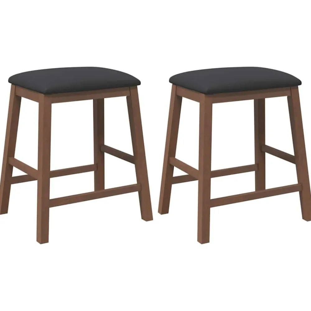 vidaXL Sillas-Sillas de bar con cojines 2 uds madera maciza marrón caucho