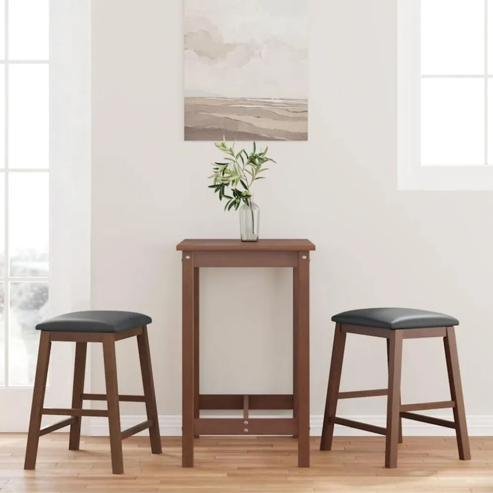 vidaXL Sillas-Sillas de bar con cojines 2 uds madera maciza marrón caucho