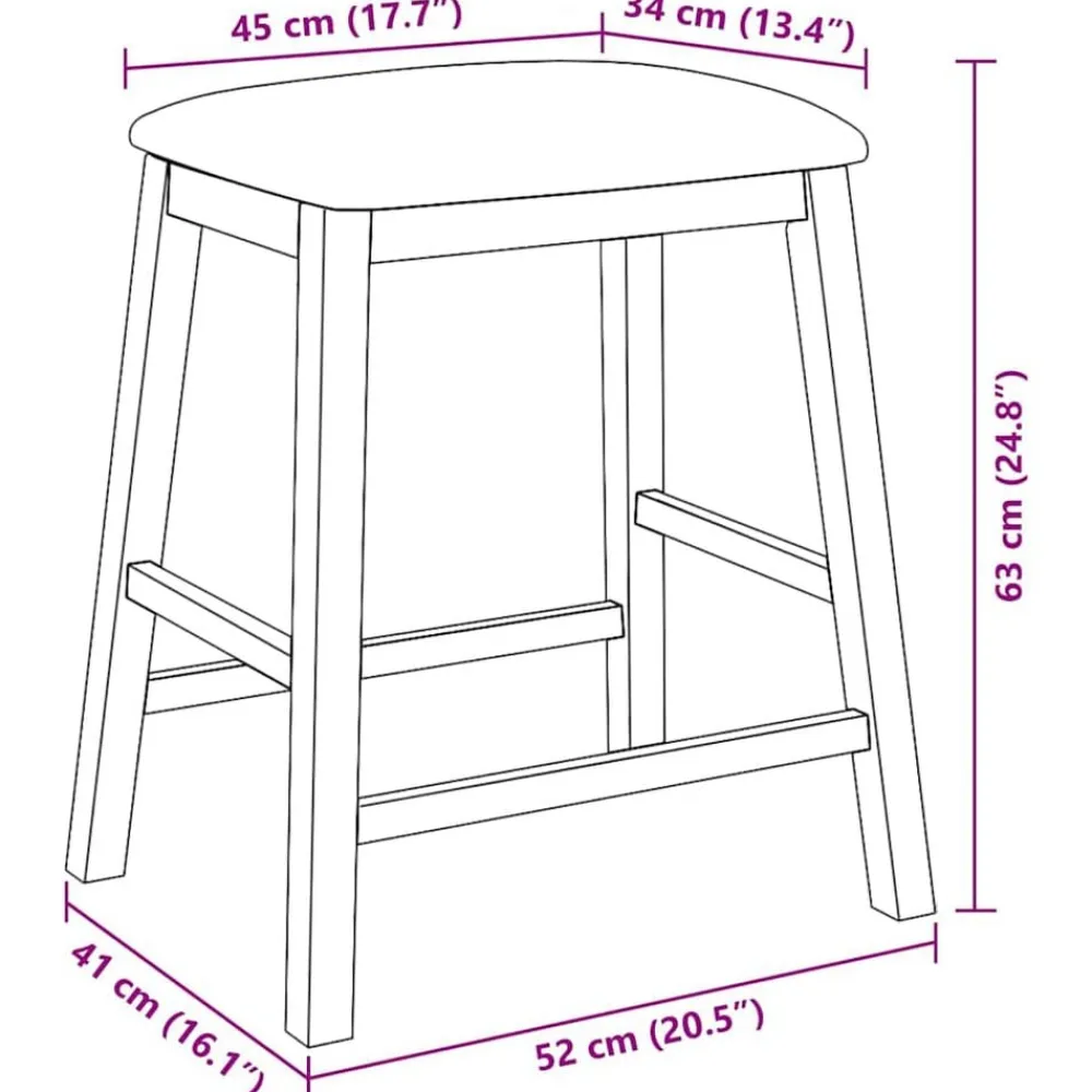 vidaXL Sillas-Sillas de bar con cojines 2 uds madera maciza marrón caucho