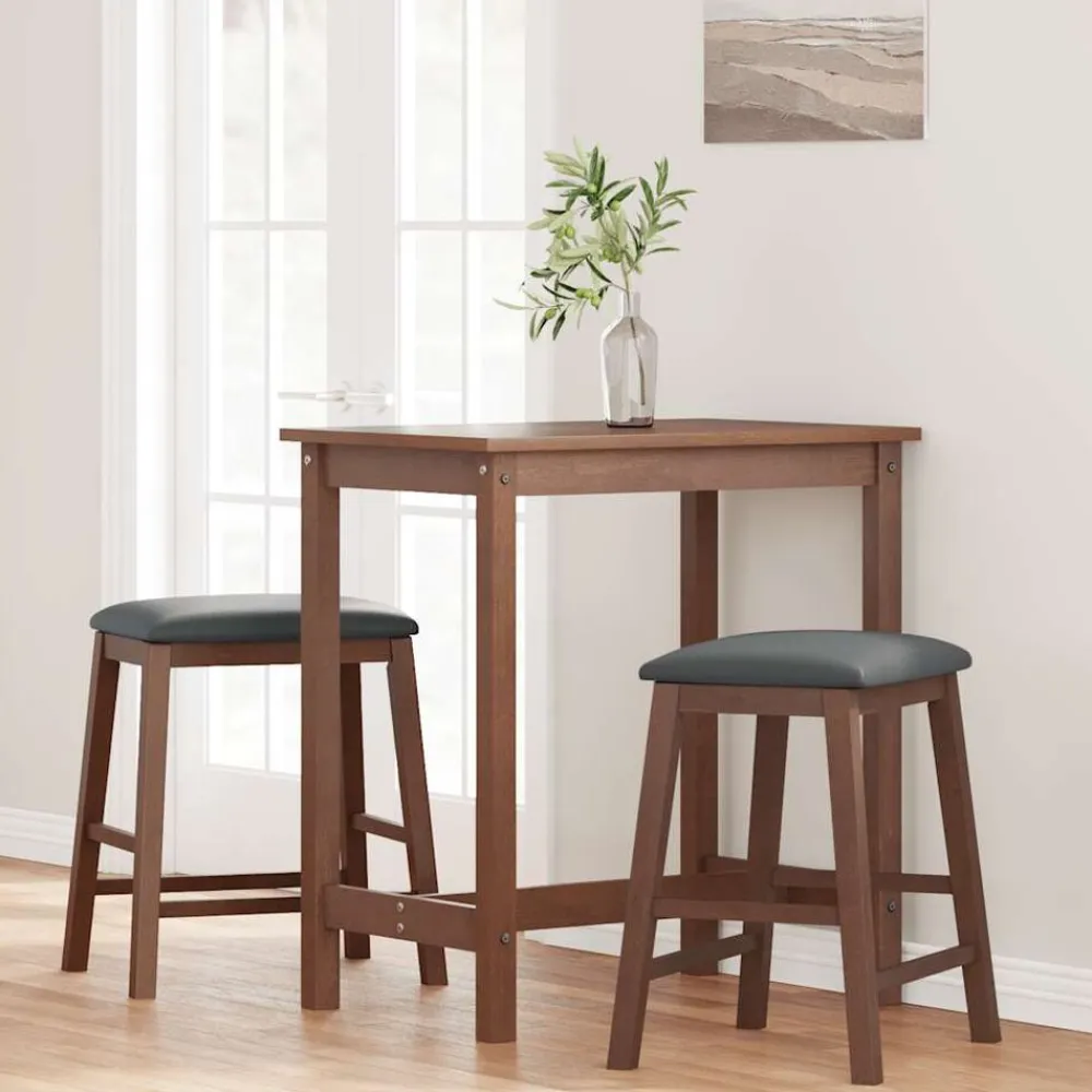 vidaXL Sillas-Sillas de bar con cojines 2 uds madera maciza marrón caucho