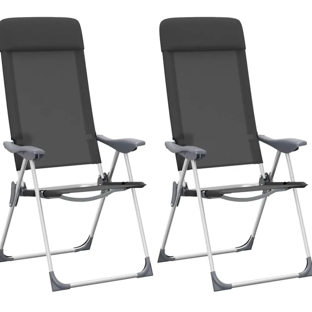 vidaXL Sillas de camping plegables de aluminio 2 unidades Negro