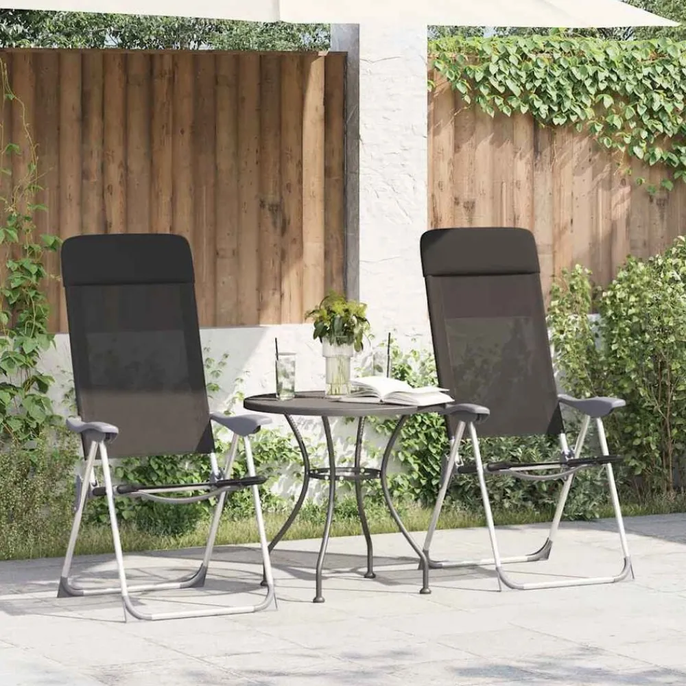 vidaXL Sillas de camping plegables de aluminio 2 unidades Negro