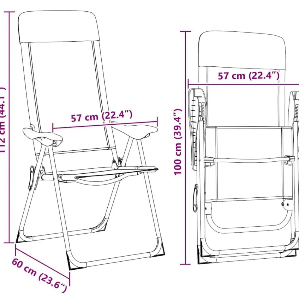 vidaXL Sillas de camping plegables de aluminio 2 unidades Negro