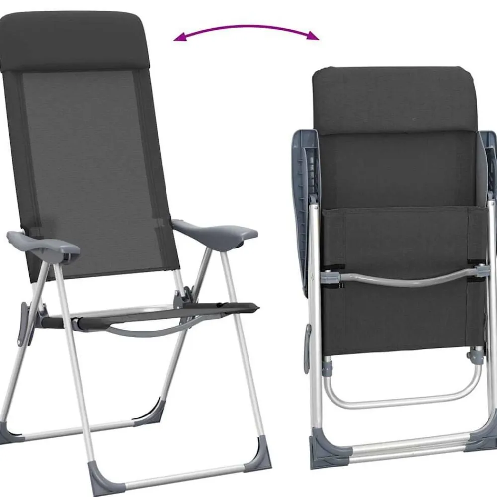 vidaXL Sillas de camping plegables de aluminio 2 unidades Negro