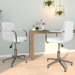 vidaXL Sillas de comedor giratorias 2 unidades cuero sintético Blanco Outlet