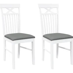 vidaXL Sillas de comedor con cojines 2uds madera maciza blanco caucho Blanco y gris Discount