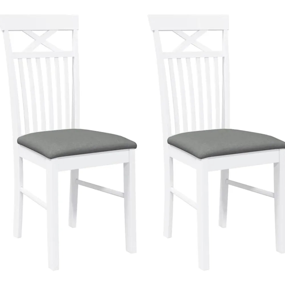vidaXL Sillas de comedor con cojines 2uds madera maciza blanco caucho Blanco y gris Discount