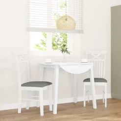 vidaXL Sillas de comedor con cojines 2uds madera maciza blanco caucho Blanco y gris Discount