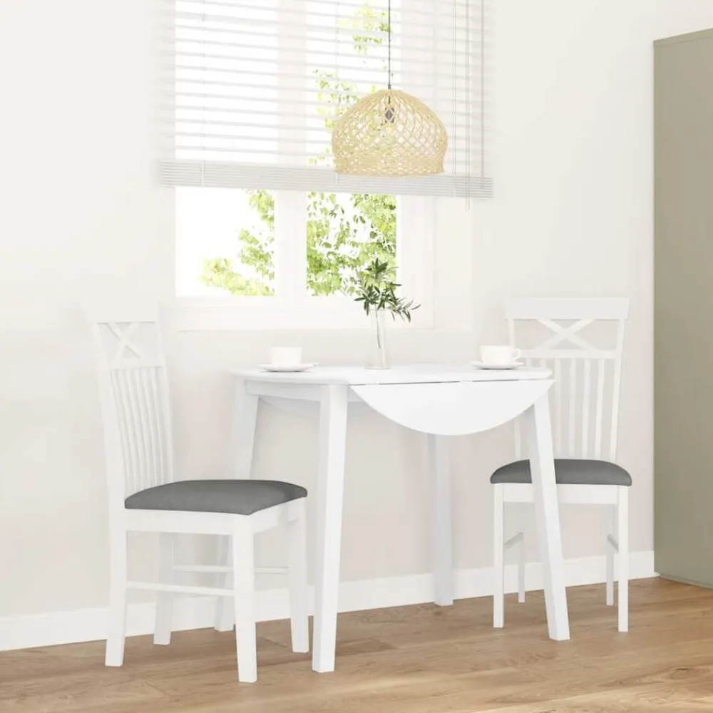 vidaXL Sillas de comedor con cojines 2uds madera maciza blanco caucho Blanco y gris Discount