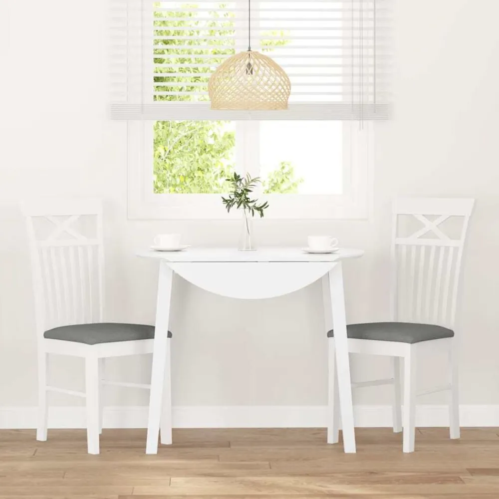 vidaXL Sillas de comedor con cojines 2uds madera maciza blanco caucho Blanco y gris Discount