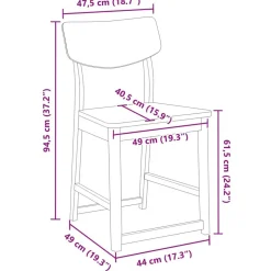 vidaXL Sillas de comedor 2 pcs 48 x 49 x 95 cm Madera de Caucho Sólido y natural Hot