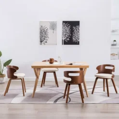 vidaXL Sillas de comedor 4 uds madera curvada y cuero sintético crema crema y marr&oacute;n oscuro Hot