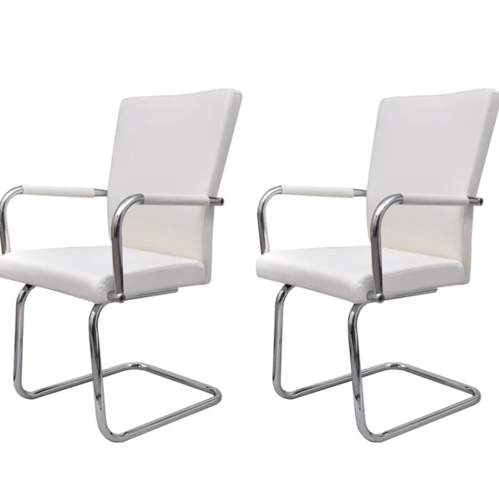 vidaXL Sillas de comedor voladizas 2 unidades cuero sintético Blanco New