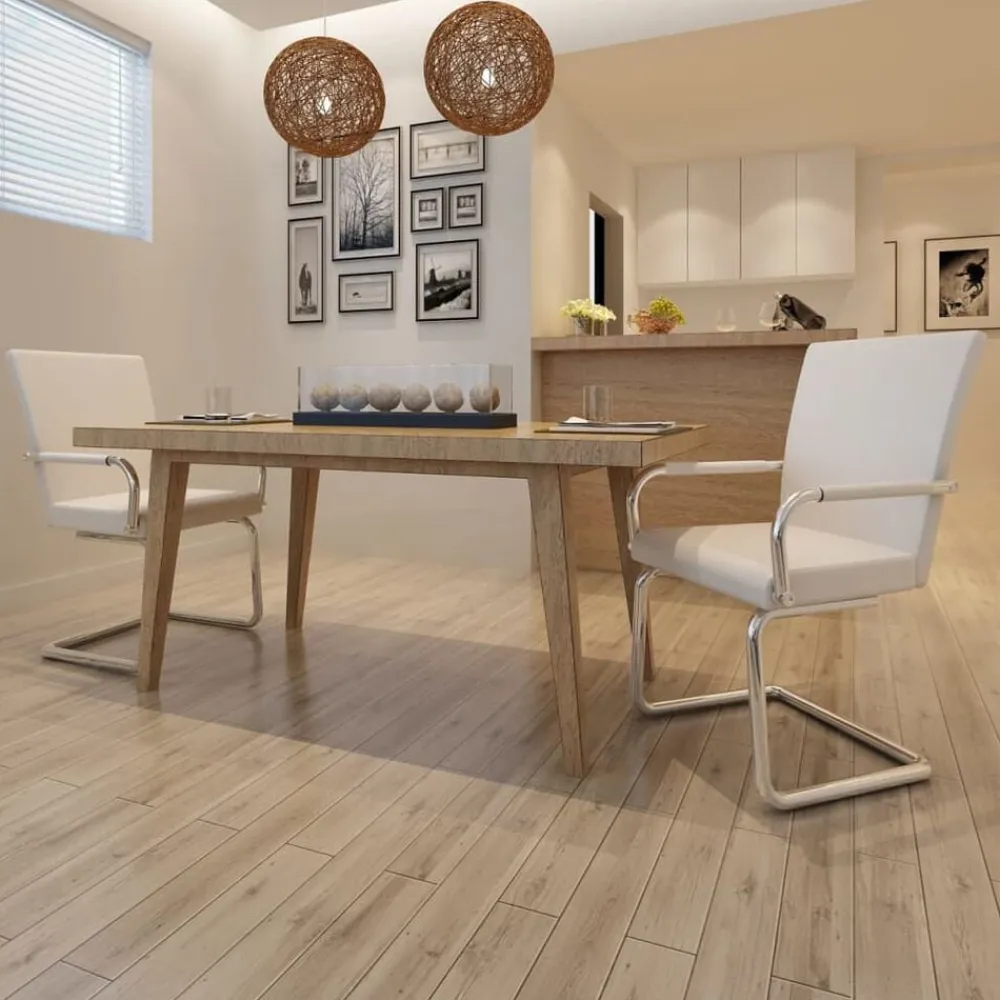 vidaXL Sillas de comedor voladizas 2 unidades cuero sintético Blanco New