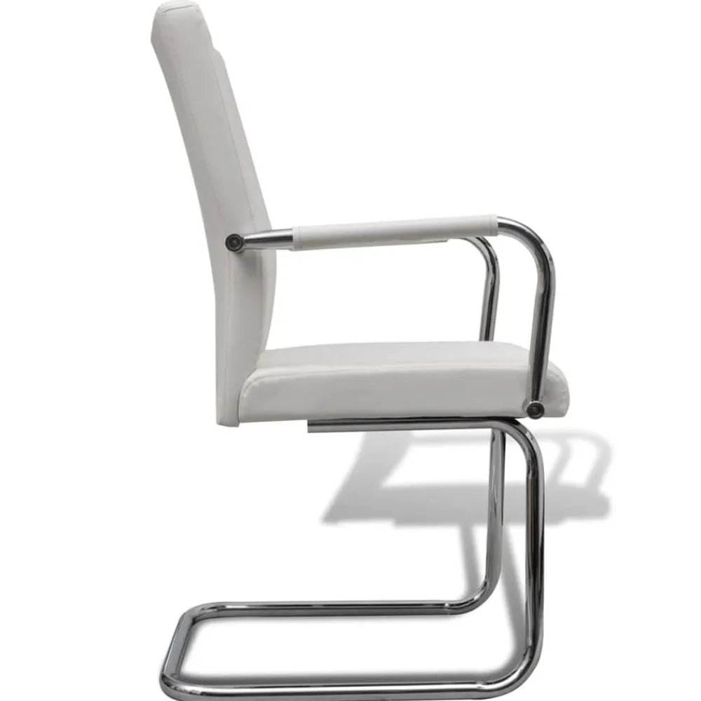 vidaXL Sillas de comedor voladizas 2 unidades cuero sintético Blanco New