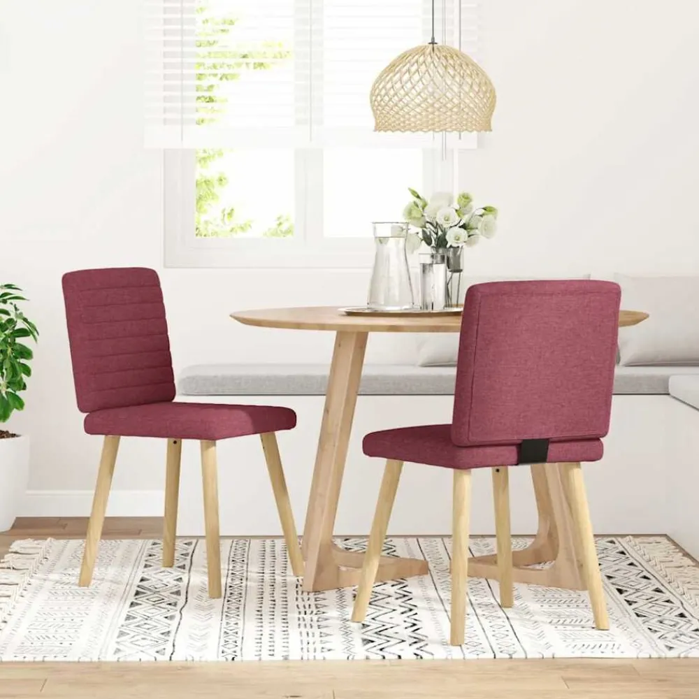 vidaXL Sillas-Sillas de comedor 2 unidades tela rojo tinto