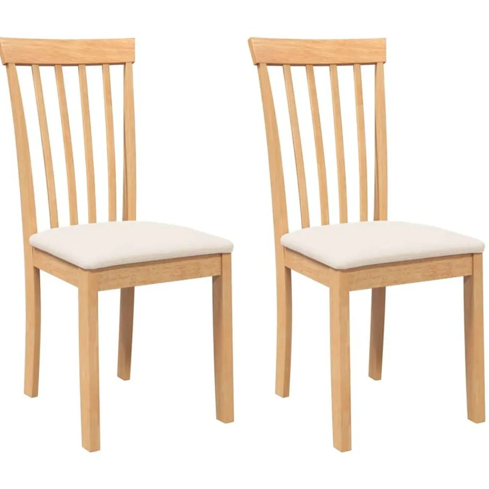 vidaXL Sillas de comedor con cojines 2uds madera maciza natural caucho Natural y crema Hot