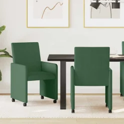 vidaXL Sillas de Comedor con Ruedas 2 pcs Verde grisáceo Tela de pana Verde gris&aacute;ceo Best