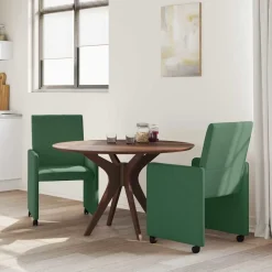 vidaXL Sillas de Comedor con Ruedas 2 pcs Verde grisáceo Tela de pana Verde gris&aacute;ceo Best