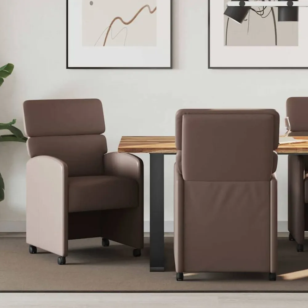 vidaXL Sillas-Sillas de Comedor con Ruedas 2 pcs Marrón 58 x 65 x 98 cm