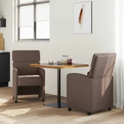 vidaXL Sillas-Sillas de Comedor con Ruedas 2 pcs Marrón 58 x 65 x 98 cm