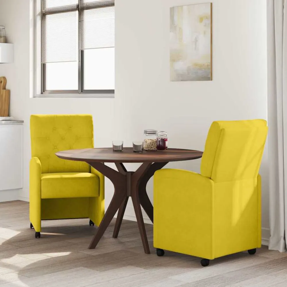 vidaXL Sillas de Comedor con Ruedas 2 pcs 58 x 67 x 97 cm Amarillo Sale