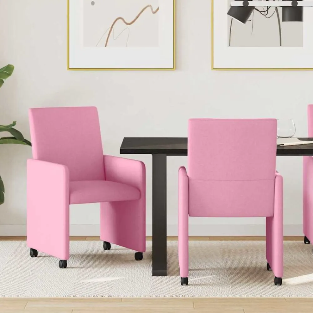 vidaXL Sillas de Comedor con Ruedas 2 pcs 57 x 66 x 94 cm tela Rosa Discount