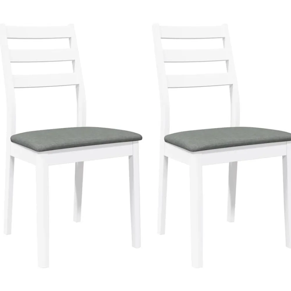 vidaXL Sillas de comedor con cojines 2uds madera maciza blanco caucho Blanco y gris New