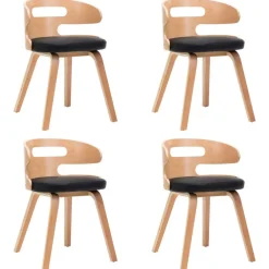 vidaXL Sillas-Sillas de comedor 4 uds madera curvada cuero sintético negro